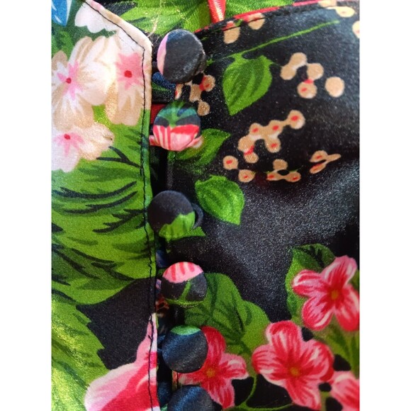 Lingerie Cacique Womens Black Floral Print Multicolor Roses Size Medium Satin - Picture 8 of 9